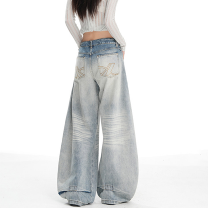 Stitch pocket button low rise wide leg | Baggy Low Rise Jeans  | Festival Outfits Women