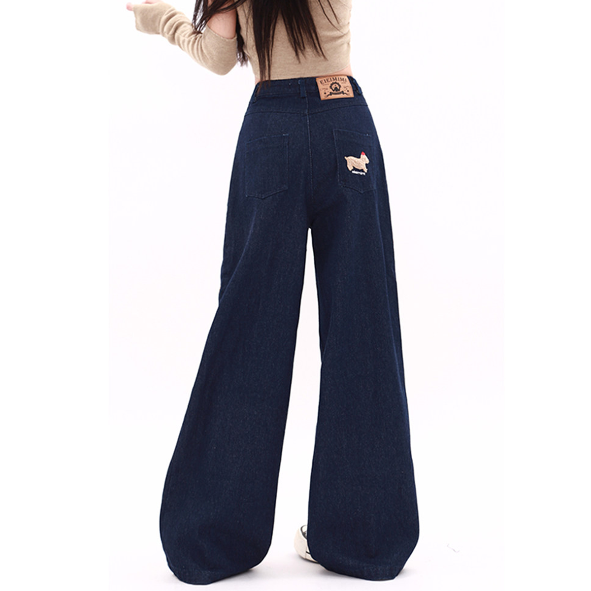 Bowknot embroidery button zip-up wide leg | Baggy Low Rise Jeans  | Festival Outfits Women