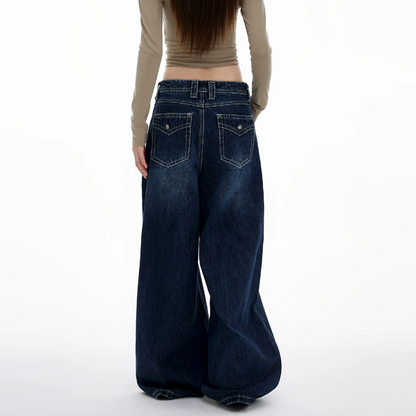 Medium wash pocket button low rise wide leg | Baggy Low Rise Jeans  | Festival Outfits Women