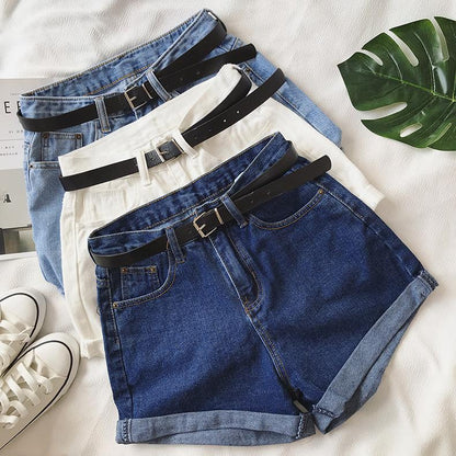 High Waist Classic Denim Shorts With Belt