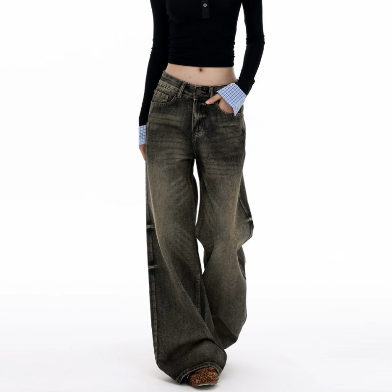 Pocket zip-up button low rise straight leg | Baggy Low Rise Jeans  | Festival Outfits Women
