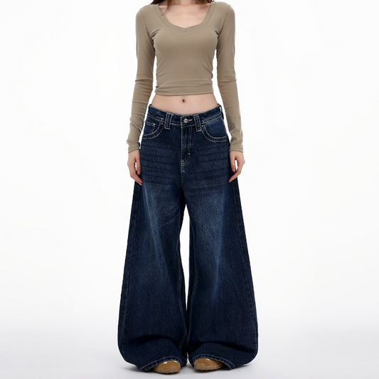 Medium wash pocket button low rise wide leg | Baggy Low Rise Jeans  | Festival Outfits Women