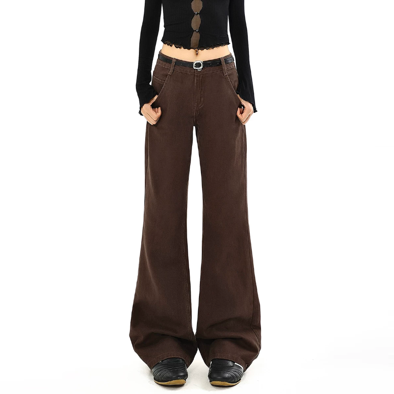 Zip-up button pocket solid straight leg | Baggy Low Rise Jeans  | Festival Outfits Women