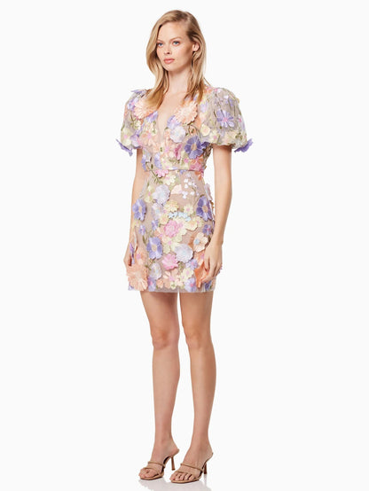 Party Dress Applique Short Sleeves V-Neck Birthday Party Mini Dresses