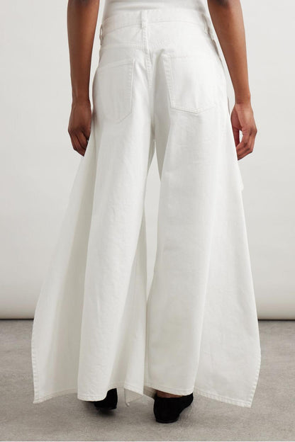 Ruffled Mid-Rise Wide-Leg Jeans