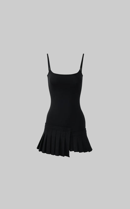 Asym Pleated Rib Knit Mini Dress