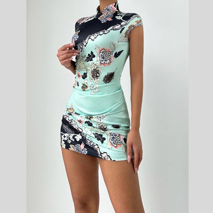 Flower print cap sleeve contrast mini dress  | Festival Outfits Women