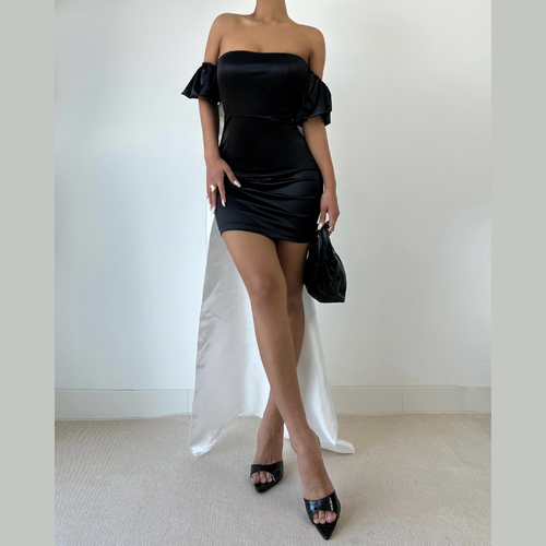 Bowknot ruched off shoulder tube mini dress  | Festival Outfits Women