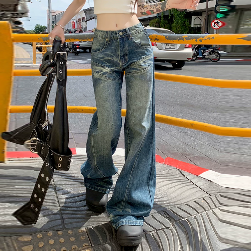 Pocket zip-up button low rise wide leg | Baggy Low Rise Jeans  | Festival Outfits Women
