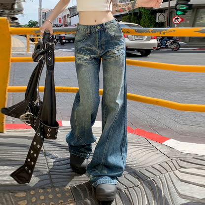 Pocket zip-up button low rise wide leg | Baggy Low Rise Jeans  | Festival Outfits Women