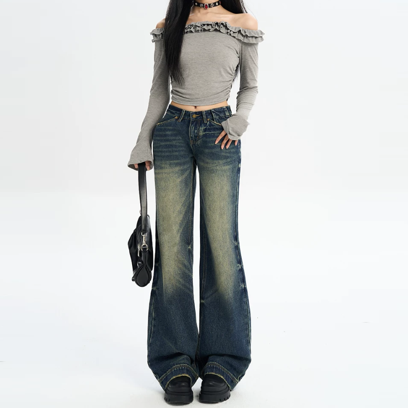 Gradient pocket button low rise straight leg | Baggy Low Rise Jeans  | Festival Outfits Women