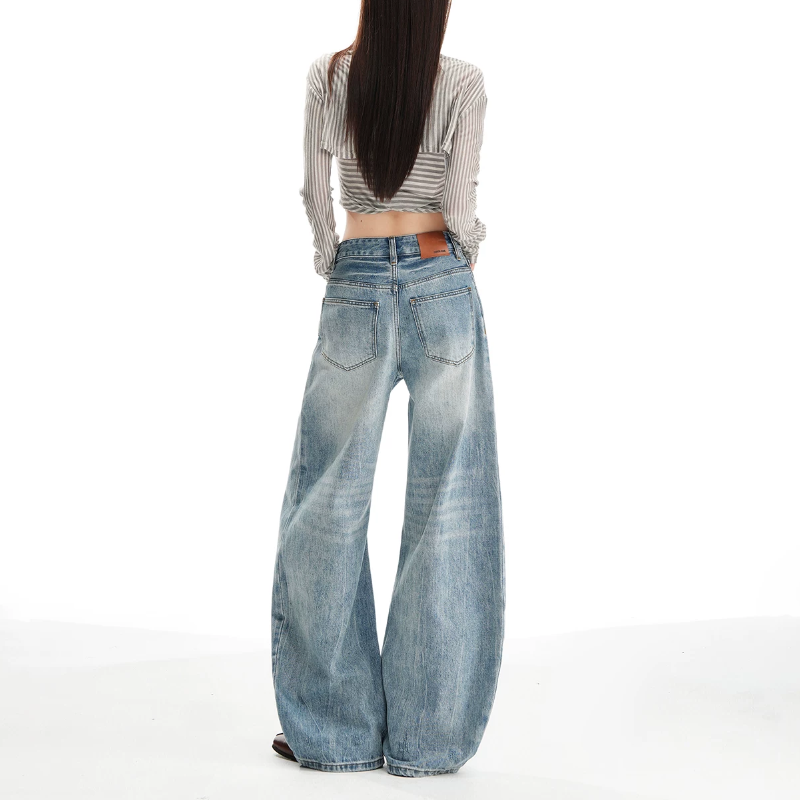 Vintage blue pocket zip-up low rise wide leg | Baggy Low Rise Jeans  | Festival Outfits Women