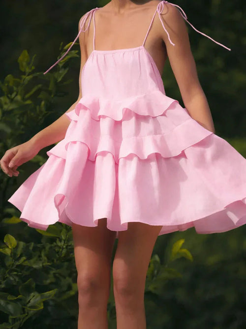 Cake Neck High-Waist Mini Dress