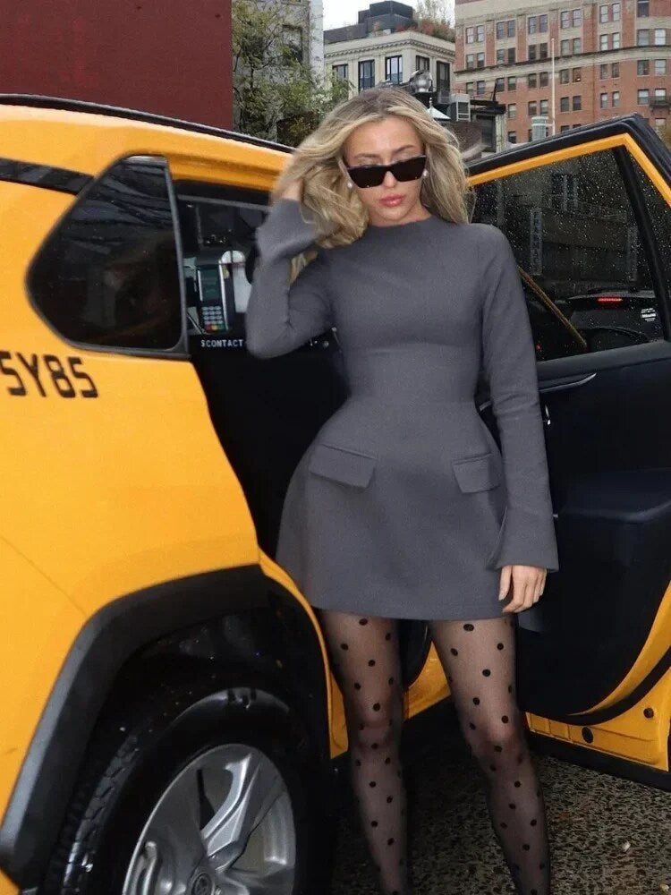 Tossy Patchwork Long Sleeve Fashion Mini Dress For Women High Waist Fashion Patchwork Streetwear Female Elegant Slim Dress 2023