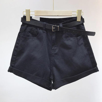 High Waist Classic Denim Shorts With Belt