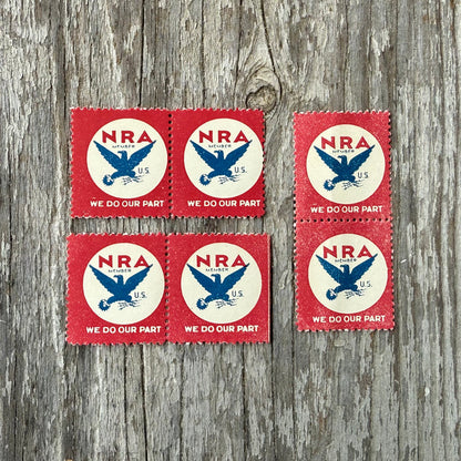6 Original 1930s NATIONAL RECOVERY ACT MEMBER Poster Stamps NRA Unused Stamp LOT