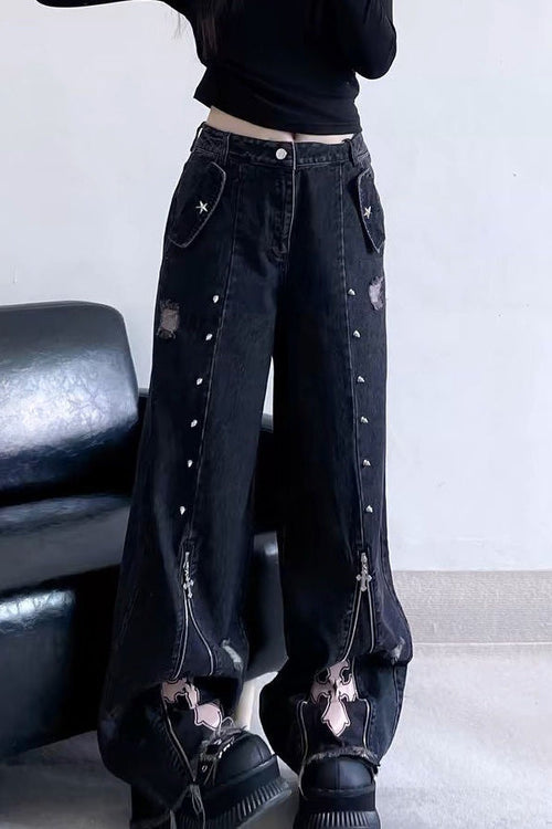 Punk High Waist Straight Leg Jeans Pants