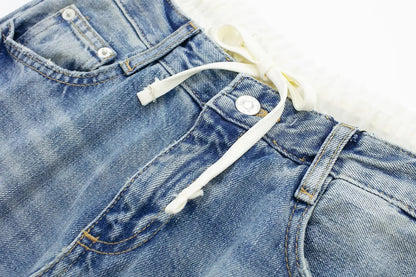 Women's Vintage Mid Waist Straight Leg Jeans with Lace Up Style | Great for All Seasons