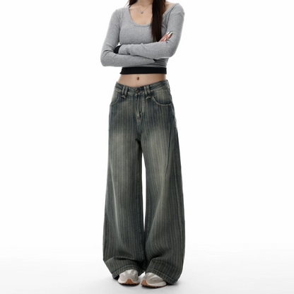 Striped pocket button low rise straight leg | Baggy Low Rise Jeans  | Festival Outfits Women