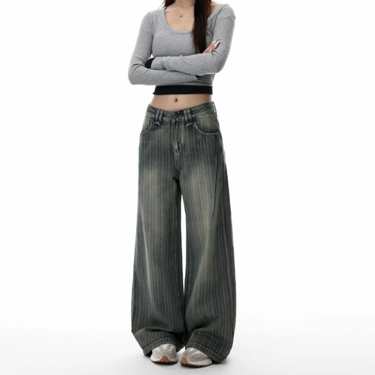 Striped pocket button low rise straight leg | Baggy Low Rise Jeans  | Festival Outfits Women