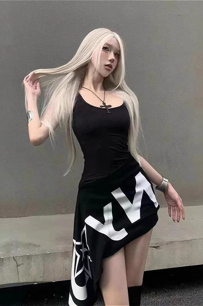 Letter Print Y2K Slim Fit Bodycon Mini Dress