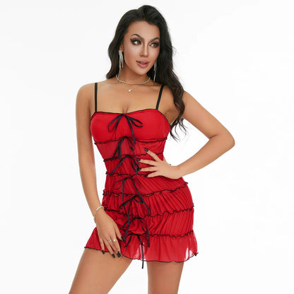 Sling Pleated See-Through Mini Dress