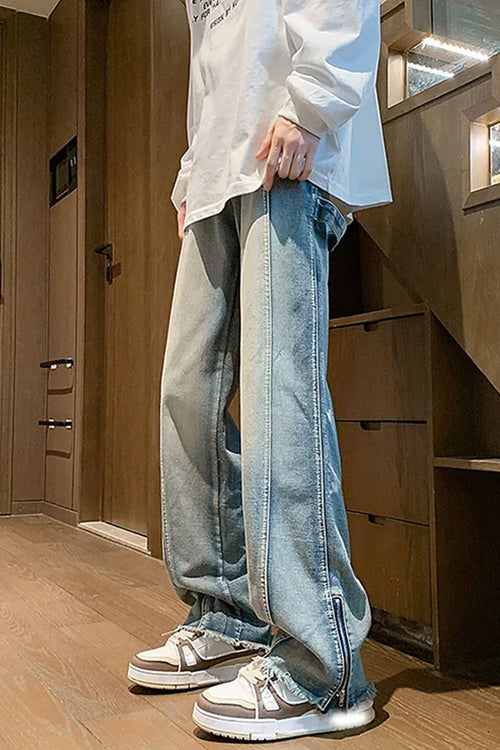 Loose Side Slit Zipper Men Jeans Pants