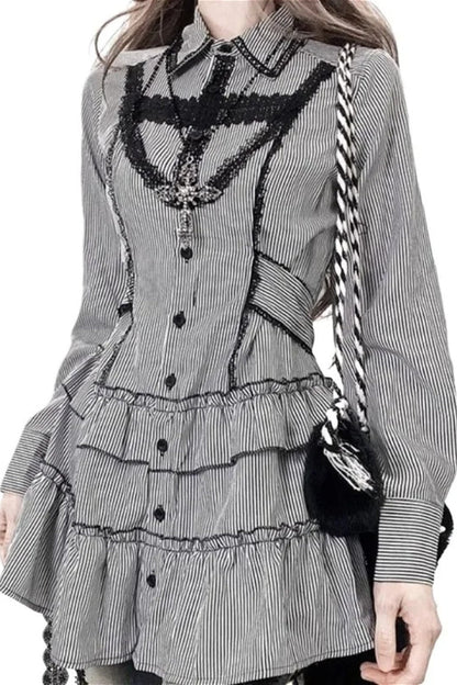 Dark Gothic Striped Slim Mini Dress
