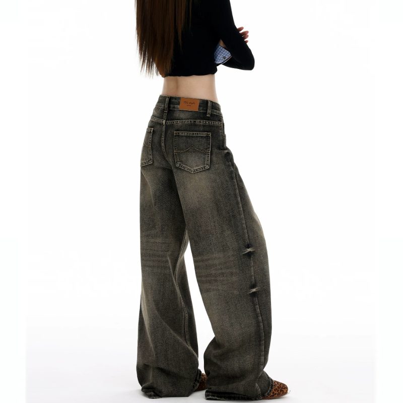 Pocket zip-up button low rise straight leg | Baggy Low Rise Jeans  | Festival Outfits Women