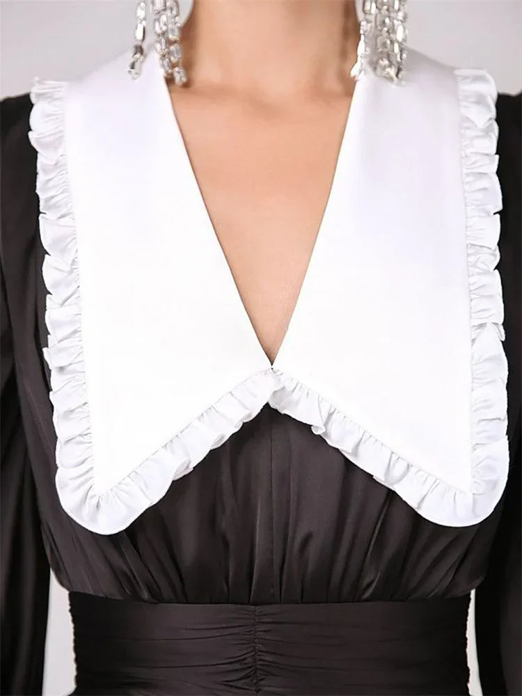 Tossy Ruffled V-Neck Elegant Mini Dress Female Patchwork Contrast Vintage Slim Body Shaper Bandage Dress Evening Partywear Women
