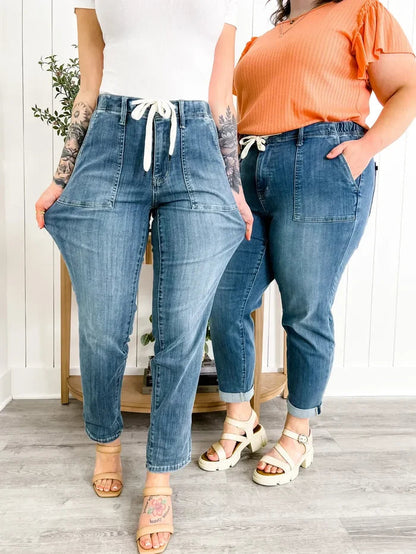 Women's Stretchy High Waist Denim Jogger Pants with Drawstring | Ideal for All Seasons