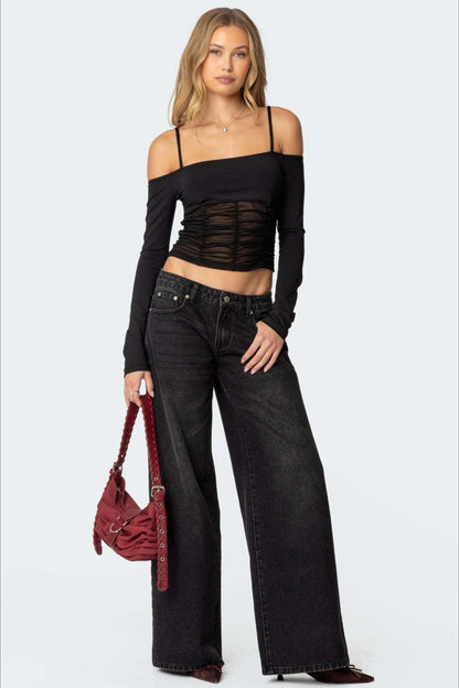 Loose Wide Leg Fashion Printed Denim Jeans