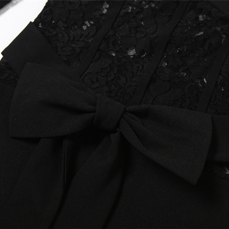 Long sleeve lace v neck bowknot mini dress  | Festival Outfits Women