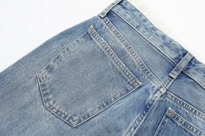 Women's Vintage Mid Waist Straight Leg Jeans with Lace Up Style | Great for All Seasons