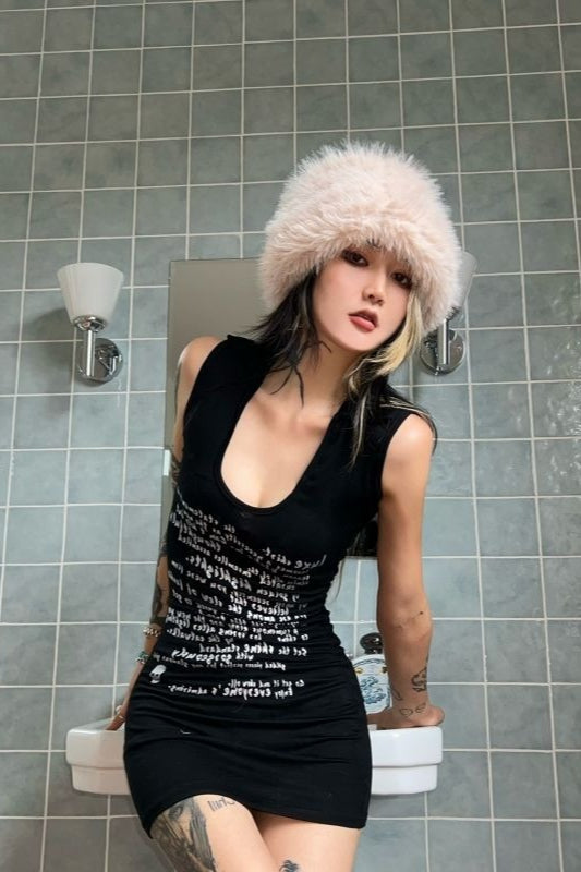 Slim Sleeveless Letter Print Punk Mini Dress