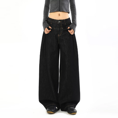 Black button zip-up low rise wide leg | Baggy Low Rise Jeans  | Festival Outfits Women
