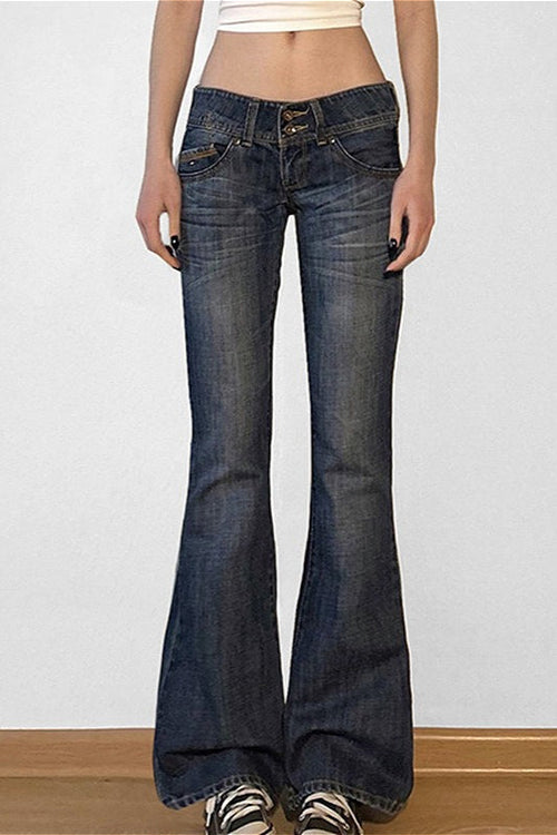 Chic High-Street Low-Rise Stretch Flare Jeans