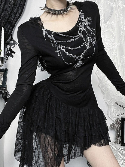 Cross Lace Print Hooded Mini Dress