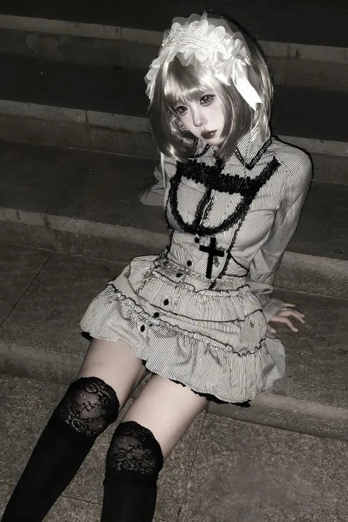 Dark Gothic Striped Slim Mini Dress