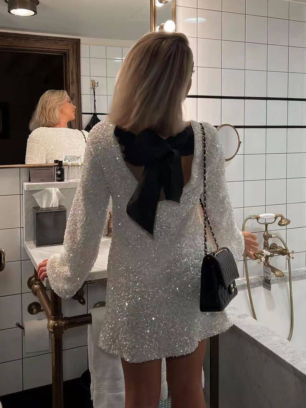 Night-Sky Sequin Bustier Mini Dress