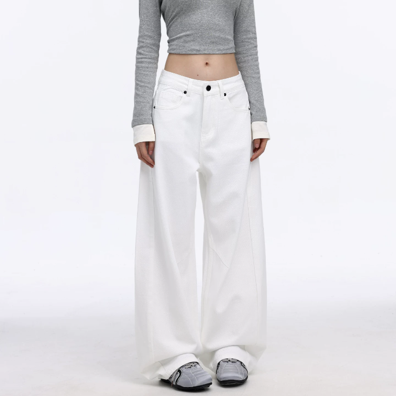 Pocket solid button low rise wide leg | Baggy Low Rise Jeans  | Festival Outfits Women