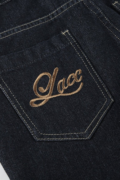 Letter Embroidery Vintage Low Rise Slim Flare Jeans