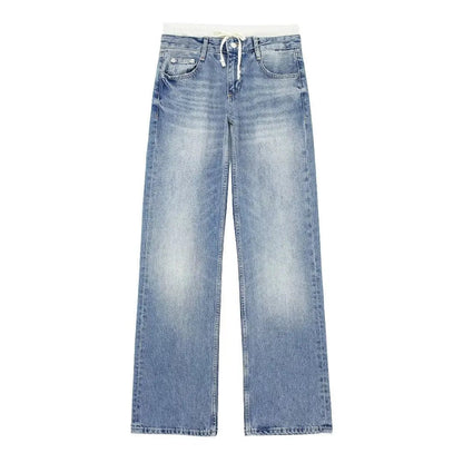 Women's Vintage Mid Waist Straight Leg Jeans with Lace Up Style | Great for All Seasons
