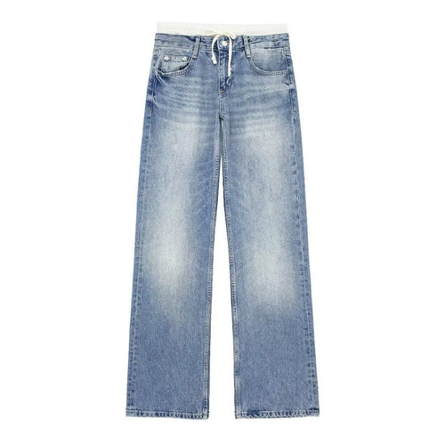 Women's Vintage Mid Waist Straight Leg Jeans with Lace Up Style | Great for All Seasons