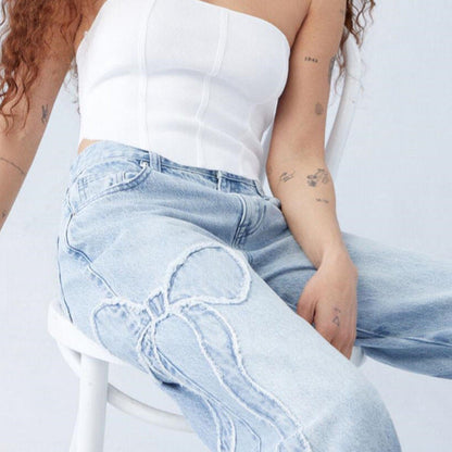 Women's Stylish Ribbon Baggy Jeans | Great voor Casual Dagen