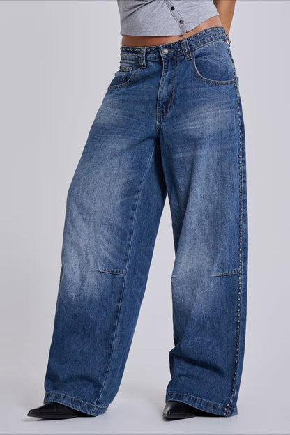 Loose Fit Beaded Decorative Unique Jeans