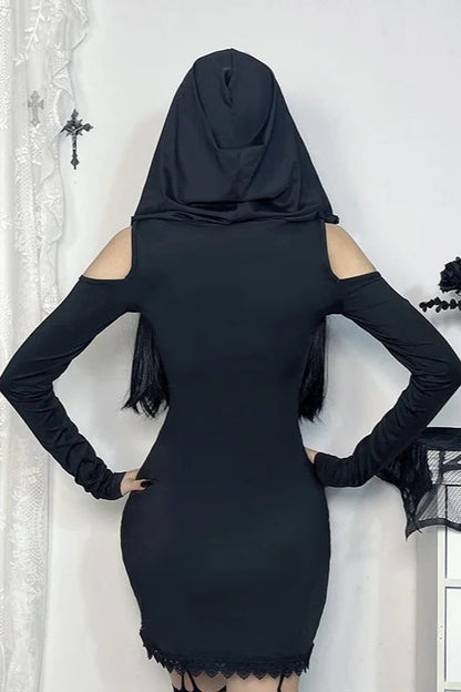 Goth Dark Embroidery Off Shoulder Bodycon Mini Dress