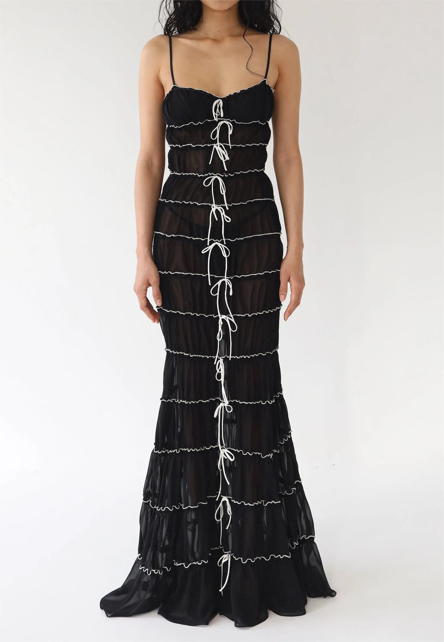 Sling Pleated See-Through Mini Dress