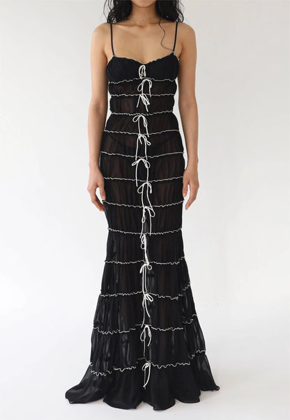Sling Pleated See-Through Mini Dress