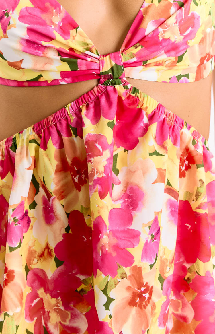 Amorgos Yellow Floral Pop Mini Dress